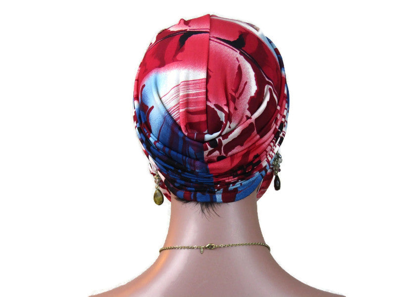 Handmade Red Multicolored Abstract Twist Turban & Face Mask Set
