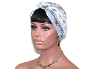 Handmade Blue & White Rayon Twist Turban, Floral Lace