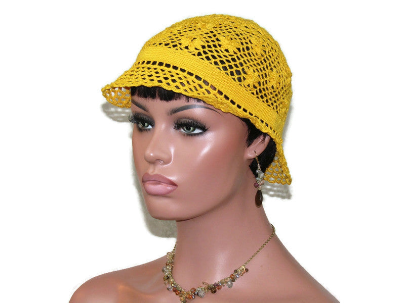 Handmade Crocheted Lace Brimmed Hat, Gold Dust
