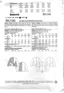 Butterick 6106 Misses Jacket Pattern