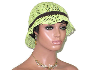 Handmade Crocheted Lace Brimmed Hat, Lime Green & Chocolate