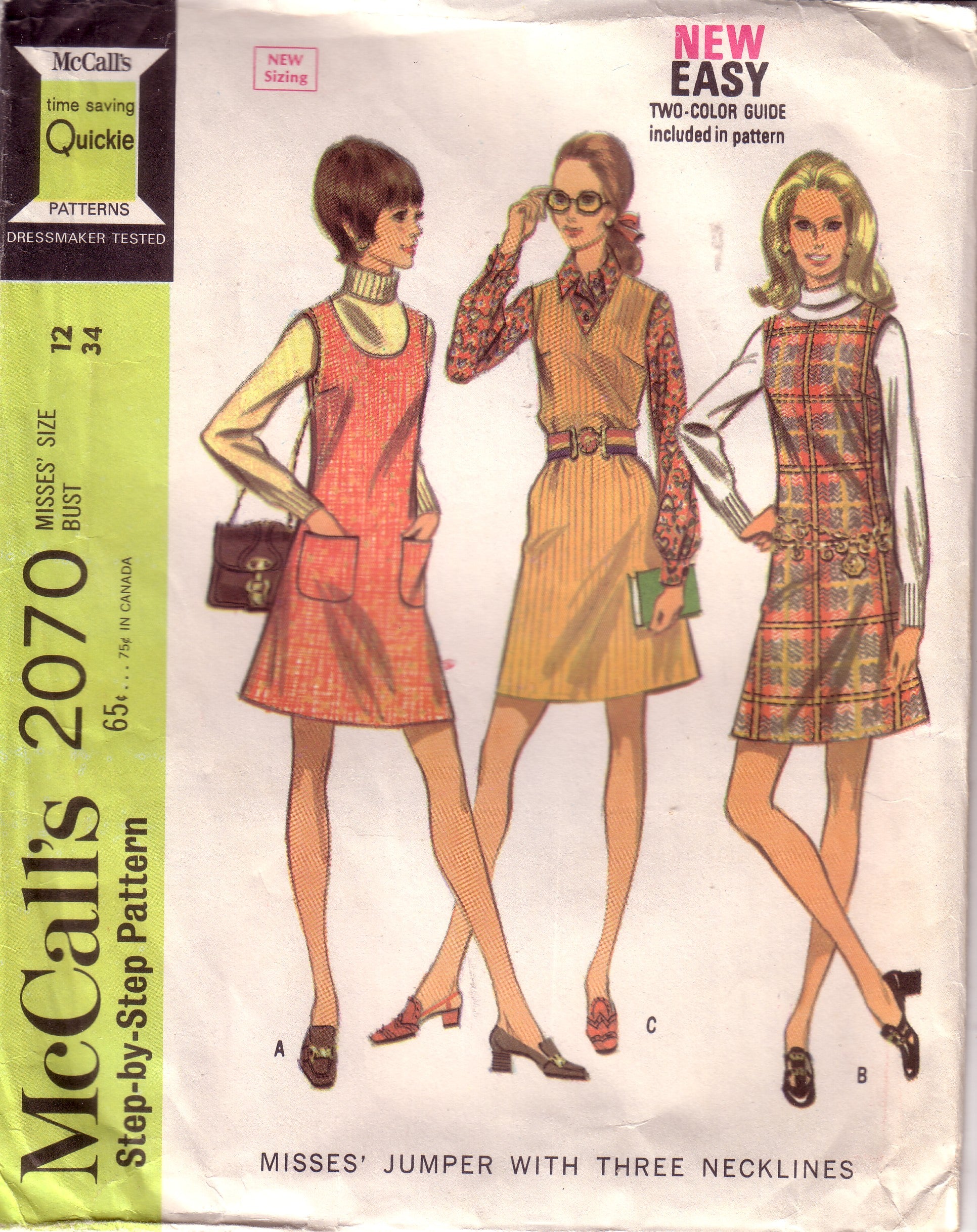 Vintage McCalls 2070, Step by Step Sewing Pattern, Misses Jumper Dress, Size 12