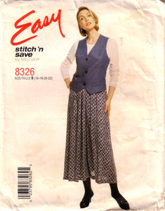 Vintage Easy McCall's Stitch 'N Save 8326, Misses Lined Vest Sewing Pattern, Size 16, 18, 20, 22