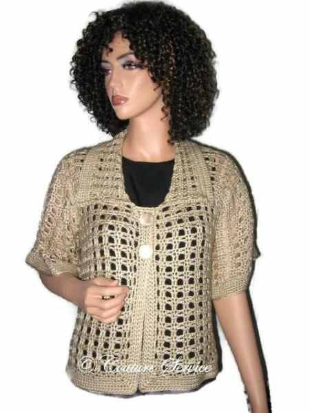 Handmade Crocheted Window Pane Lace Jacket, Natural - Couture Service  - 1