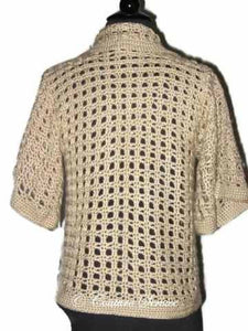 Handmade Crocheted Window Pane Lace Jacket, Natural - Couture Service  - 3