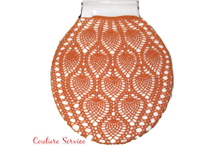 Handmade Crocheted Toilet Tank and Lid Cover, Orange