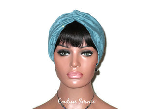 Handmade Holographic Sequined Twist Turban Teal Blue - Couture Service  - 1