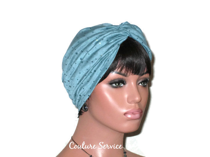 Handmade Holographic Sequined Twist Turban Teal Blue - Couture Service  - 2