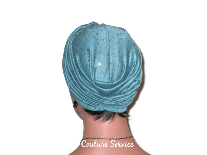 Handmade Holographic Sequined Twist Turban Teal Blue - Couture Service  - 3