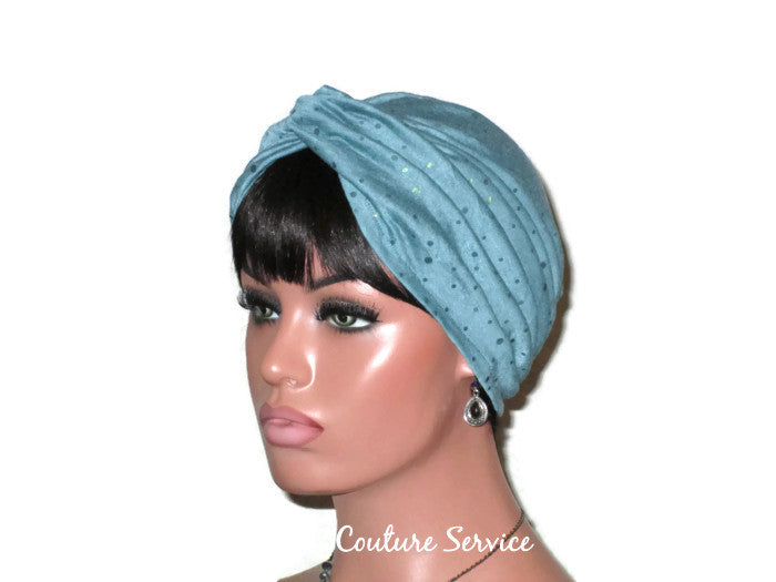 Handmade Holographic Sequined Twist Turban Teal Blue - Couture Service  - 4