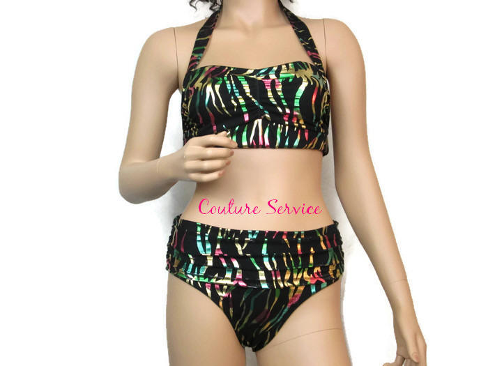 Handmade Black Multicolored Metallic Bikini Swimwear