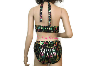 Handmade Black Multicolored Metallic Bikini Swimwear