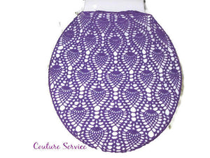 Handmade Crocheted Toilet Tank and Lid Cover, Purple