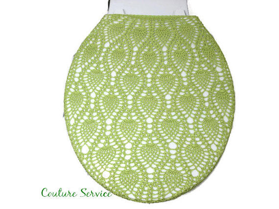 Handmade Crocheted Toilet Tank & Lid Cover, Lime Green
