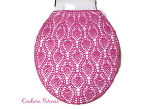 Handmade Crocheted Toilet Tank & Lid Cover, Hot Pink