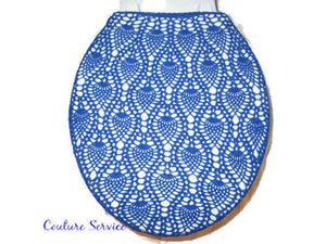 Handmade Crocheted Toilet Tank and Lid Cover, Royal Blue