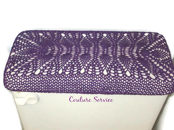 Handmade Crocheted Toilet Tank and Lid Cover, Purple