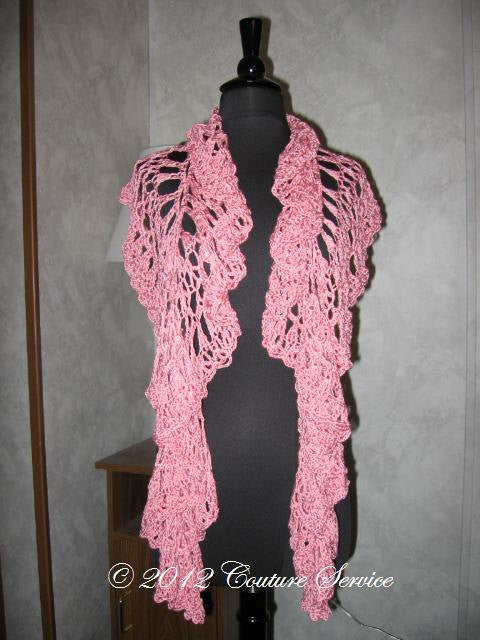 Handmade Crocheted Shell Lace Shawl, Pink - Couture Service  - 3