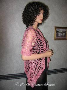 Handmade Crocheted Shell Lace Shawl, Pink - Couture Service  - 1