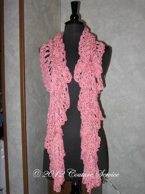 Handmade Crocheted Shell Lace Shawl, Pink - Couture Service  - 2