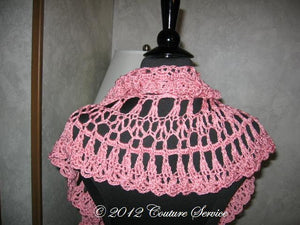 Handmade Crocheted Shell Lace Shawl, Pink - Couture Service  - 4