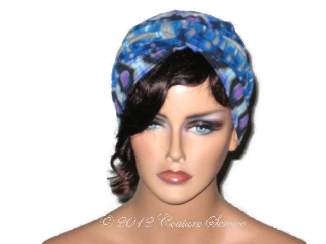Handmade Blue Twist Turban,  Abstract, Grey - Couture Service  - 1