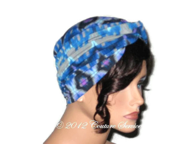 Handmade Blue Twist Turban,  Abstract, Grey - Couture Service  - 4