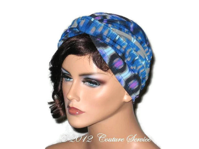 Handmade Blue Twist Turban,  Abstract, Grey - Couture Service  - 2