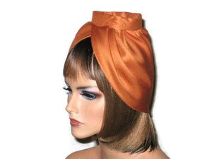 Handmade Burnt Orange Silk Turban, with Silk Floral Pin - Couture Service  - 4