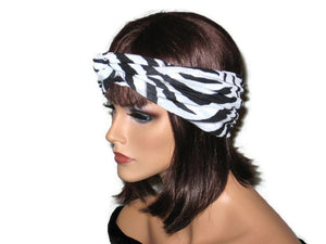 Handmade Black Bandeau Headband Turban, White,  Zebra Print - Couture Service  - 2