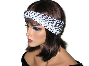 Handmade Black Bandeau Headband Turban, Polka Dot, White - Couture Service  - 2