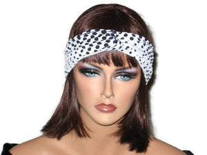Handmade Black Bandeau Headband Turban, Polka Dot, White - Couture Service  - 1