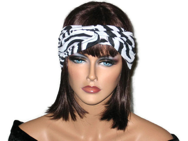 Handmade Black Bandeau Headband Turban, White,  Zebra Print - Couture Service  - 1