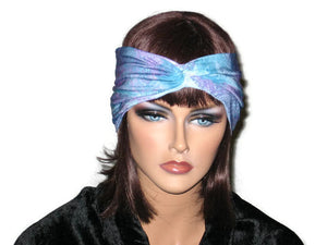 Handmade Blue Bandeau Headband Turban, Abstract, Teal - Couture Service  - 1