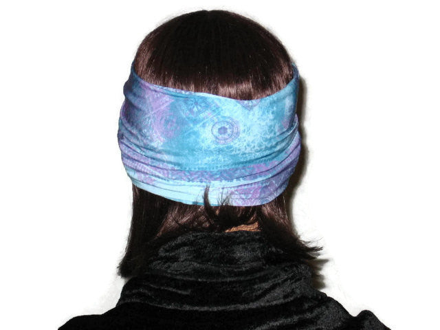 Handmade Blue Bandeau Headband Turban, Abstract, Teal - Couture Service  - 3