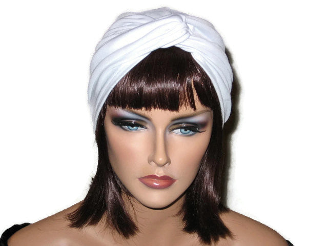 Handmade White Twist Turban, Soft Poly Lycra - Couture Service  - 2