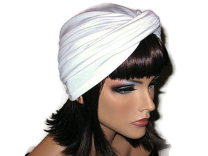 Handmade White Twist Turban, Soft Poly Lycra - Couture Service  - 3