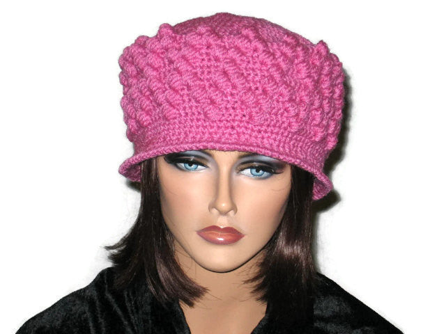 Handmade Crocheted Diamond Patterned Hat, Pink - Couture Service  - 1