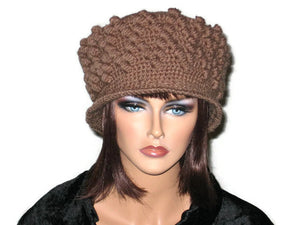 Handmade Crocheted Diamond Patterned Hat, Taupe - Couture Service  - 1