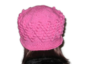 Handmade Crocheted Diamond Patterned Hat, Pink - Couture Service  - 3