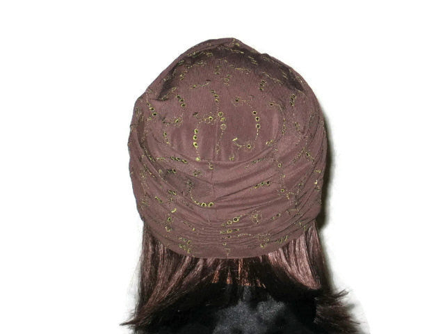 Handmade Brown Twist Turban, Embroidered Eyelet - Couture Service  - 3