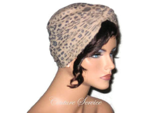 Handmade Tan Micro-Suede Twist Turban, Abstract, Navy - Couture Service  - 4