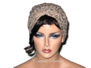 Handmade Tan Micro-Suede Twist Turban, Abstract, Navy - Couture Service  - 1