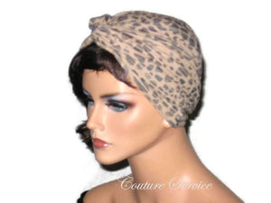 Handmade Tan Micro-Suede Twist Turban, Abstract, Navy - Couture Service  - 2