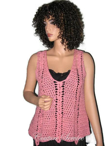 Handmade Crocheted Cotton Pullover Tank Top Coral - Couture Service  - 1