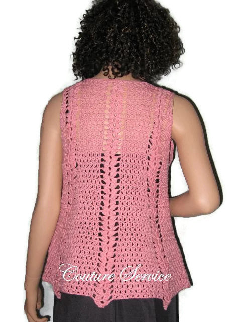 Handmade Crocheted Cotton Pullover Tank Top Coral - Couture Service  - 2