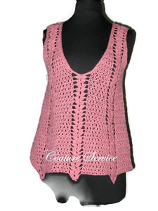 Handmade Crocheted Cotton Pullover Tank Top Coral - Couture Service  - 3