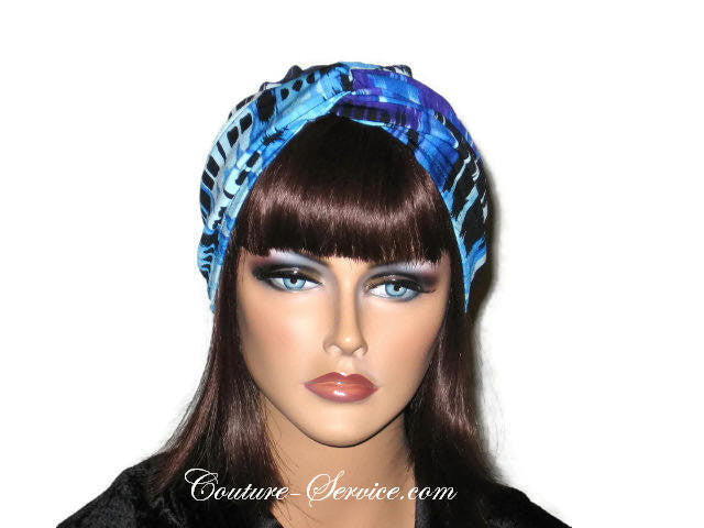 Handmade Blue Twist Turban, Abstract, Painterly - Couture Service  - 1