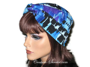 Handmade Blue Twist Turban, Abstract, Painterly - Couture Service  - 3