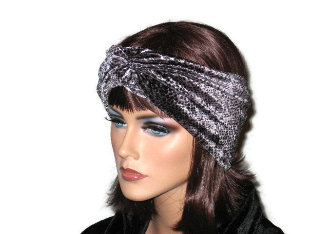 Handmade Grey Bandeau Headband Turban, Snakeskin Print, Velvet - Couture Service  - 2